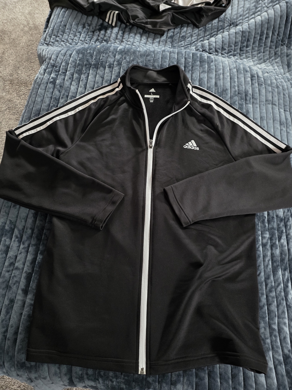 $10 adidas Black Track Jacket with White Stripes